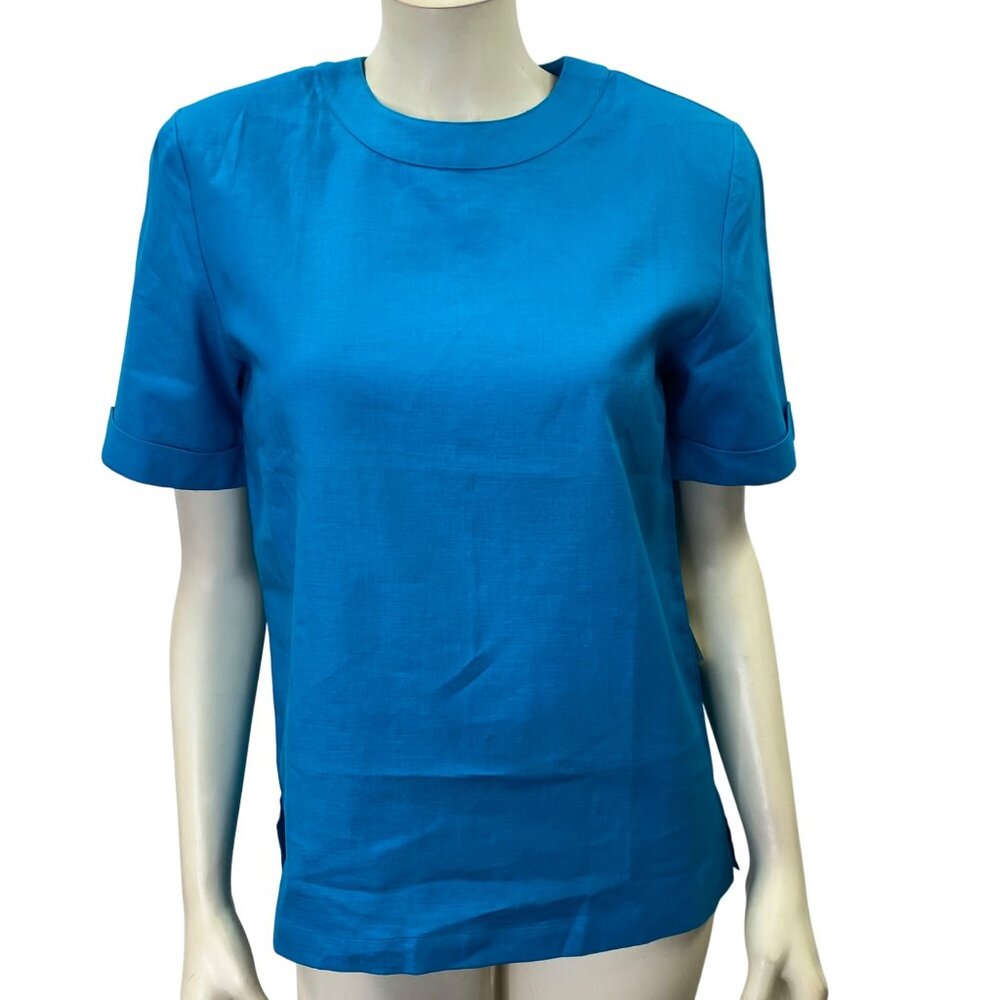 Talbots Womens Linenโ Short-Sleeve Blouse With Button-Back Detai 4 NWT
